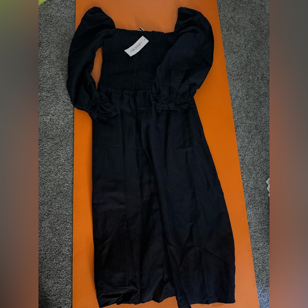 Black Puff Sleeve Midi Dress